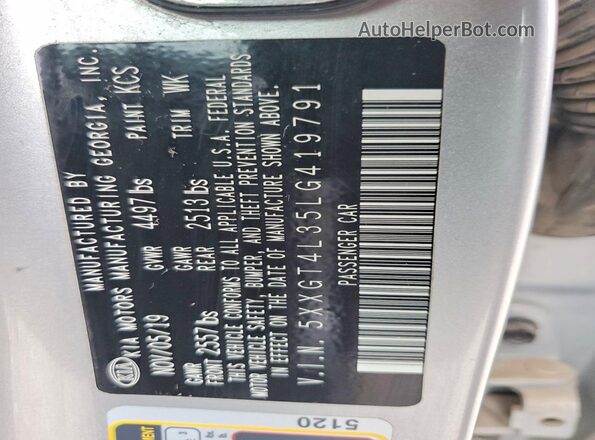 5XXGT4L35LG419791 2020 KIA OPTIMA Silver 