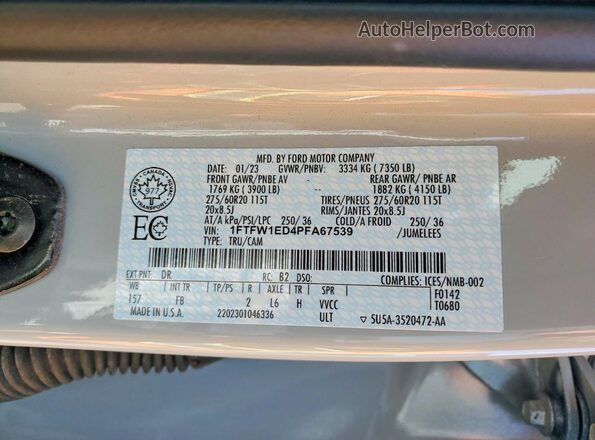 1FTFW1ED4PFA67539 2023 FORD F150 Gray 