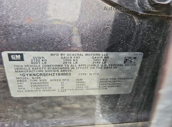 1GYKNCRS6HZ184863 2017 CADILLAC XT5 Gray 