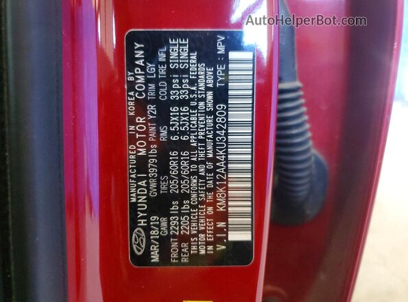 KM8K12AA4KU342809 2019 HYUNDAI KONA Red 