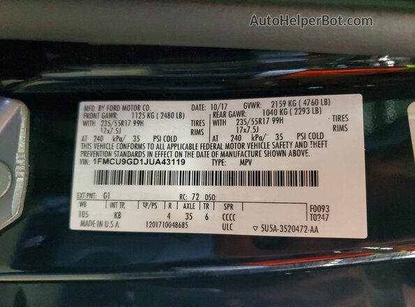 1FMCU9GD1JUA43119 2018 FORD ESCAPE Black 