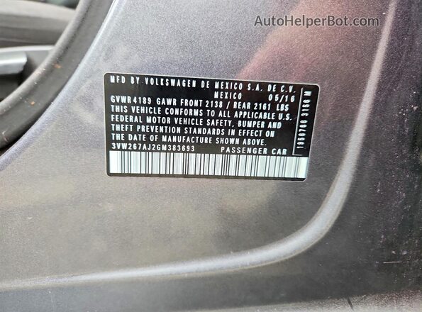 3VW267AJ2GM383693 2016 VOLKSWAGEN JETTA Серый 