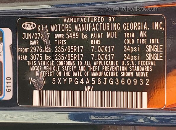 5XYPG4A56JG360932 2018 KIA SORENTO Blue 