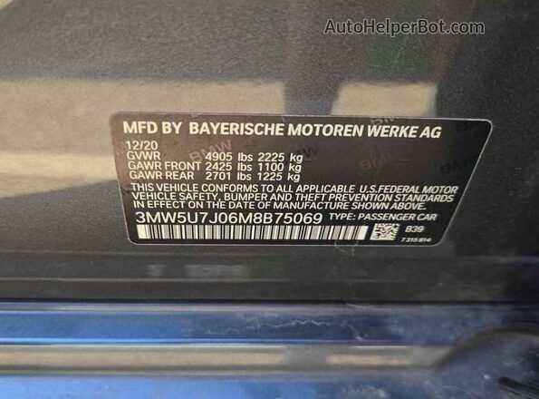 3MW5U7J06M8B75069 2021 BMW M3 Gray Սալոնի հետևի տեսք