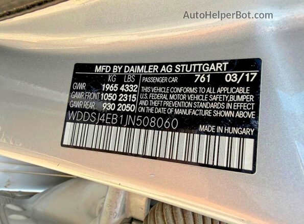 WDDSJ4EB1JN508060 2018 MERCEDES-BENZ CLA-CLASS Серебряный 