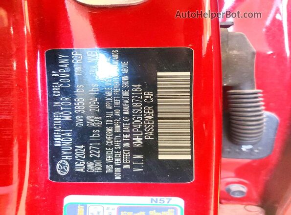 KMHLP4DG1SU872184 2025 HYUNDAI ELANTRA Red Вид наклейки з VIN-кодом