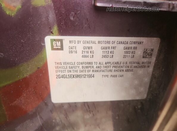 2G4GL5EX9H9121664 2017 BUICK REGAL Burgundy Widok naklejki z numerem VIN