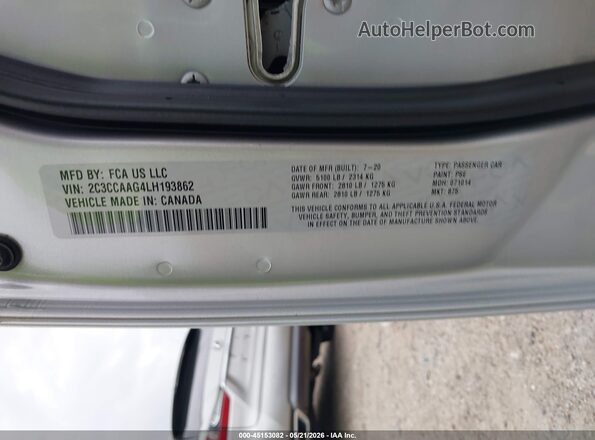 2C3CCAAG4LH193862 2020 CHRYSLER 300 Silver Вид підкапотного простору