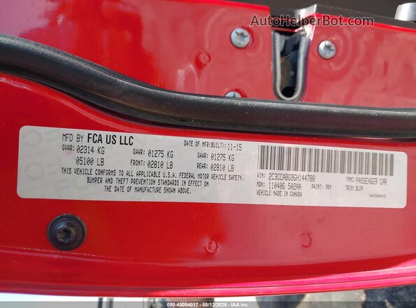 2C3CCABG9GH144788 2016 CHRYSLER 300 Red Engine compartment view