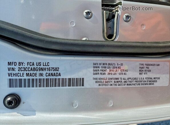 2C3CCABG9NH167582 2022 CHRYSLER 300 Silver VIN կոդի պիտակի տեսք