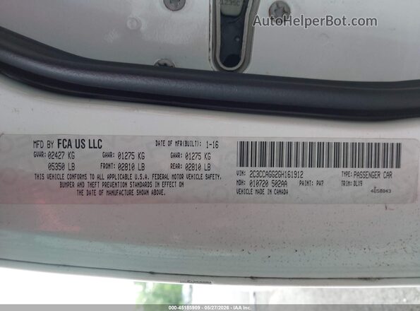 2C3CCAGG2GH161912 2016 CHRYSLER 300 White Widok komory silnika