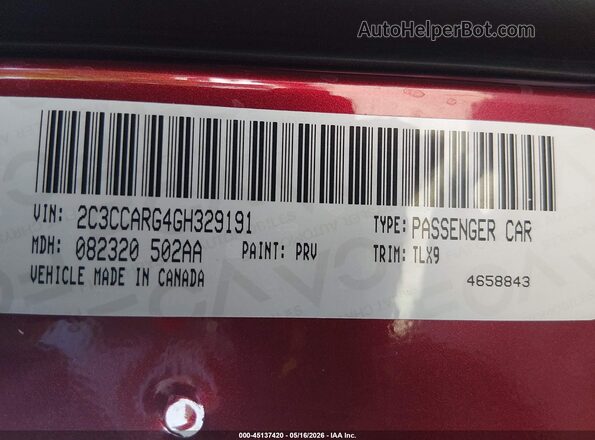 2C3CCARG4GH329191 2016 CHRYSLER 300 Red ძრავის განყოფილების ხედი
