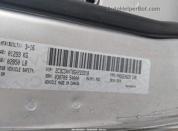 2C3CDXAT8GH223318 2016 DODGE CHARGER Silver Вид підкапотного простору