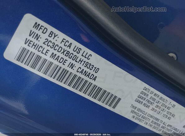2C3CDXBG0LH193310 2020 DODGE CHARGER Синий Вид подкапотного пространства