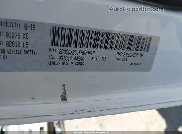 2C3CDXBG1KH673418 2019 DODGE CHARGER White 