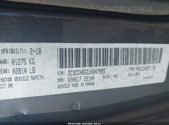 2C3CDXBG3JH247955 2018 DODGE CHARGER Gray 