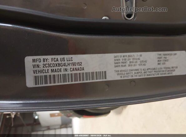 2C3CDXBG4LH190152 2020 DODGE CHARGER Gray 