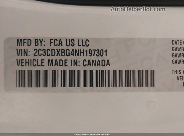 2C3CDXBG4NH197301 2022 DODGE CHARGER White Շարժիչի բաժամունքի տեսք