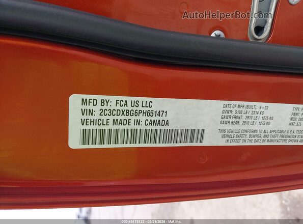 2C3CDXBG6PH651471 2023 DODGE CHARGER Оранжевый Вид подкапотного пространства
