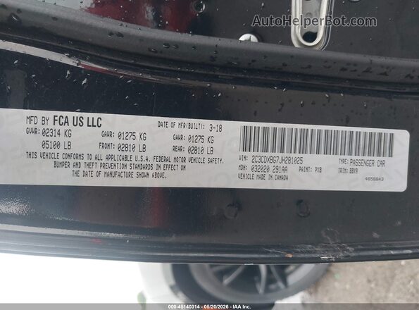 2C3CDXBG7JH281025 2018 DODGE CHARGER Black 