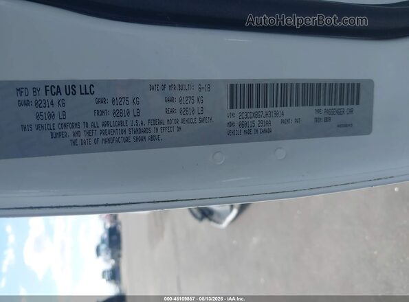 2C3CDXBG7JH319014 2018 DODGE CHARGER White 