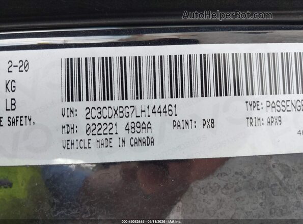 2C3CDXBG7LH144461 2020 DODGE CHARGER Black Widok komory silnika