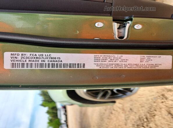 2C3CDXBG7LH190615 2020 DODGE CHARGER Green 