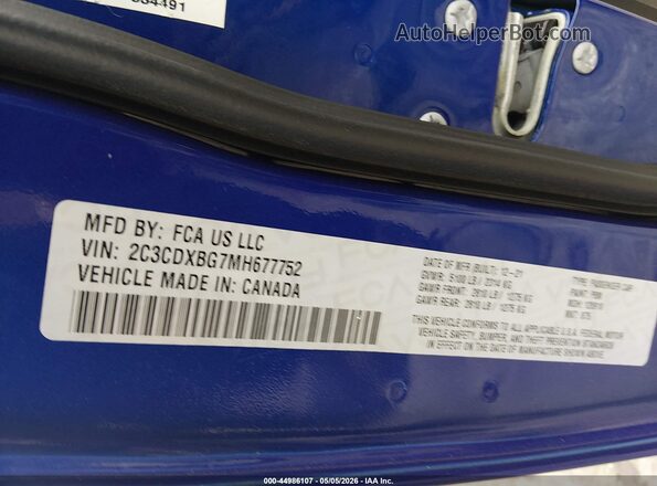 2C3CDXBG7MH677752 2021 DODGE CHARGER Blue Engine compartment view