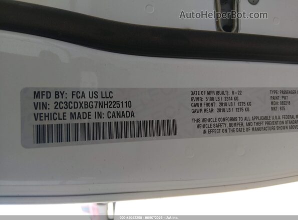 2C3CDXBG7NH225110 2022 DODGE CHARGER White Вид підкапотного простору