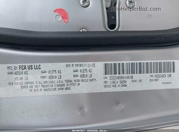 2C3CDXBG8GH140196 2016 DODGE CHARGER Gray 