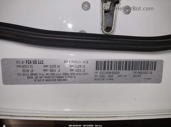2C3CDXBG8KH628539 2019 DODGE CHARGER White Շարժիչի բաժամունքի տեսք