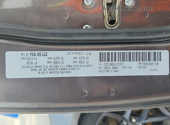 2C3CDXBG8LH151371 2020 DODGE CHARGER Gray Vista del compartimento del motor