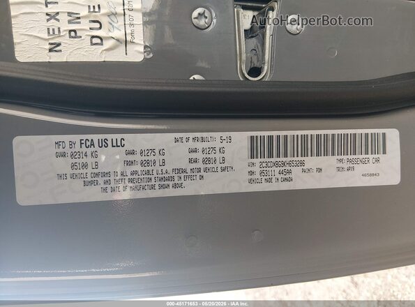 2C3CDXBG9KH653286 2019 DODGE CHARGER Gray Widok komory silnika