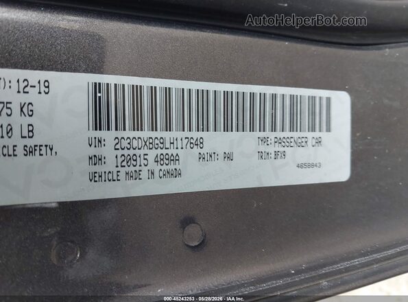 2C3CDXBG9LH117648 2020 DODGE CHARGER Gray Շարժիչի բաժամունքի տեսք