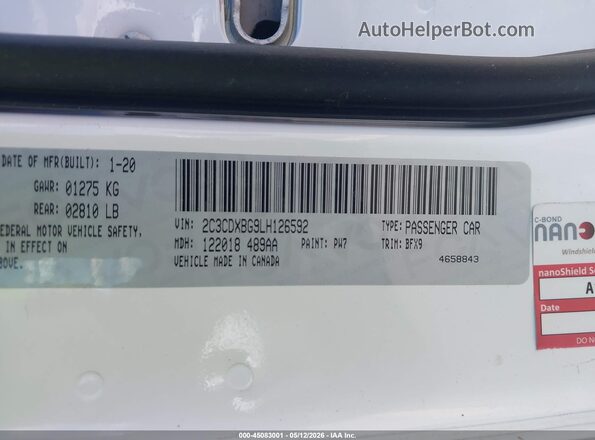 2C3CDXBG9LH126592 2020 DODGE CHARGER White Vista del compartimento del motor