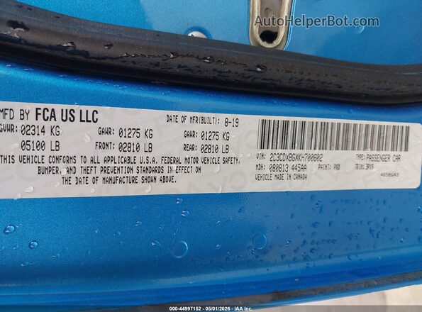 2C3CDXBGXKH700602 2019 DODGE CHARGER Синий Вид подкапотного пространства