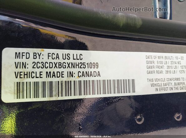 2C3CDXBGXNH251099 2022 DODGE CHARGER Black Vista del compartimento del motor