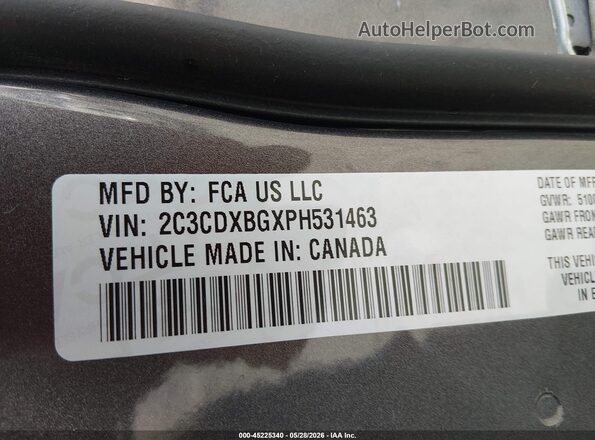 2C3CDXBGXPH531463 2023 DODGE CHARGER Gray Вид підкапотного простору