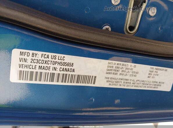2C3CDXCT0PH505658 2023 DODGE CHARGER Blue Engine compartment view