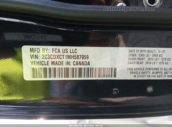 2C3CDXCT1MH587959 2021 DODGE CHARGER Black Widok komory silnika