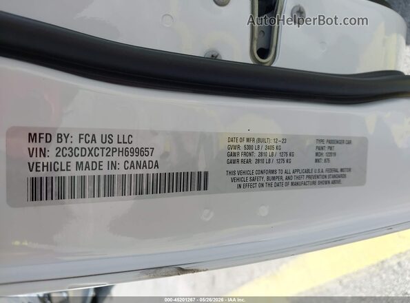 2C3CDXCT2PH699657 2023 DODGE CHARGER White ძრავის განყოფილების ხედი