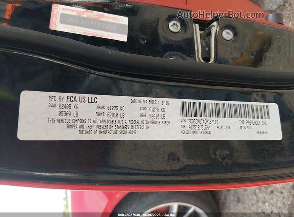 2C3CDXCT4GH197118 2016 DODGE CHARGER Red Vista del compartimento del motor