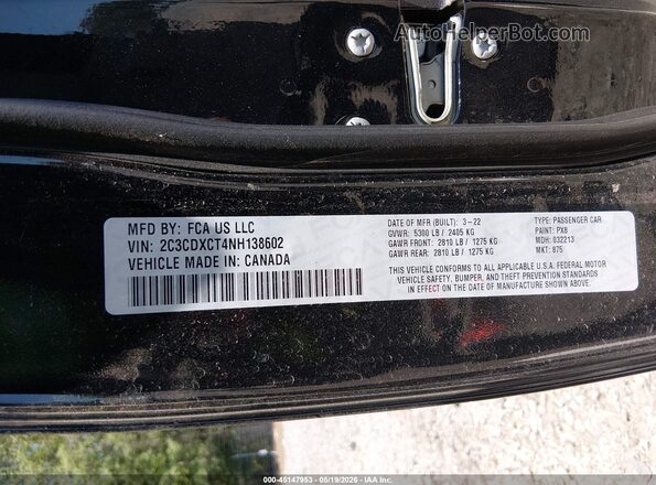2C3CDXCT4NH138602 2022 DODGE CHARGER Black ძრავის განყოფილების ხედი