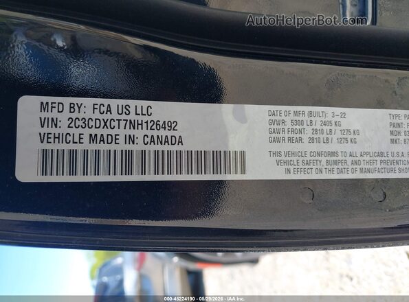 2C3CDXCT7NH126492 2022 DODGE CHARGER Black Շարժիչի բաժամունքի տեսք