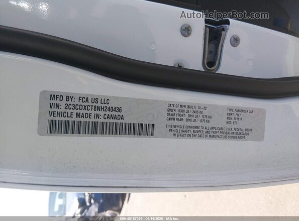 2C3CDXCT8NH240436 2022 DODGE CHARGER White 