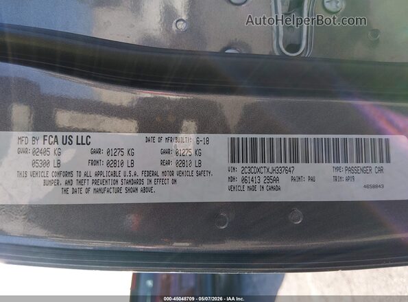 2C3CDXCTXJH337647 2018 DODGE CHARGER Gray Engine compartment view