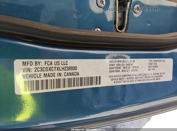 2C3CDXCTXLH238930 2020 DODGE CHARGER Blue Vista del compartimento del motor