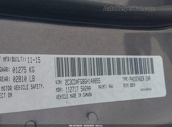 2C3CDXFG8GH140855 2016 DODGE CHARGER Gray 