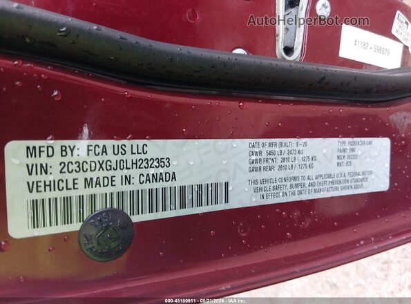 2C3CDXGJ0LH232353 2020 DODGE CHARGER Красный Вид подкапотного пространства