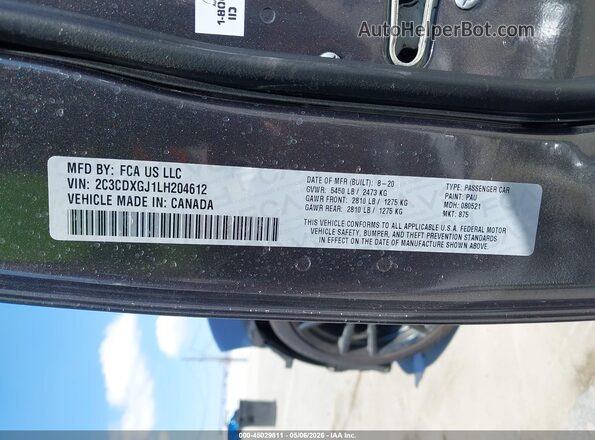 2C3CDXGJ1LH204612 2020 DODGE CHARGER Gray Շարժիչի բաժամունքի տեսք